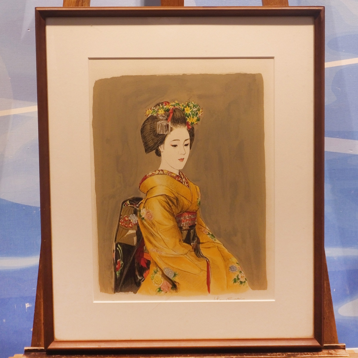 再入荷】 黒田悦子 「舞妓」 油彩F20号 画面左下に落款,キャンバス