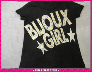 新品キッズ◇BIJOUX GIRL（ビジューガール）ラメゴールドスタッズ風貼り付けTシャツ ブラック 110ｃｍ 56-32268