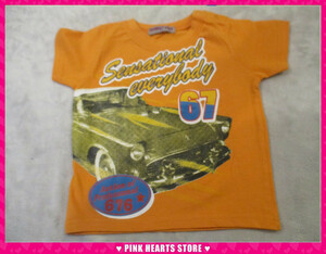 新品キッズ◇SPUNKY KIDS クラシックカープリントTシャツ オレンジ 90ｃｍ 34-567