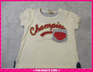 新品キッズ◇CHILD CHAMP（チャイルドチャンプ）ヒッコリーポケットロゴTシャツ アイボリー 110ｃｍ 67-9943