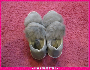  new goods lady's shoes * price cut!! fur using slip-on shoes gray L 01-3966