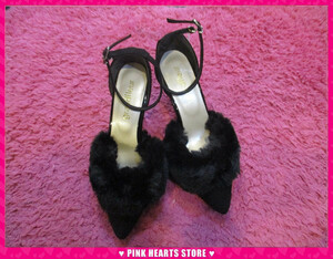  new goods lady's shoes * price cut!! fur using strap pumps black L 68-380