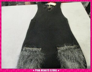  new goods lady's *JUDDY CORN fur Pocket attaching tunic black 43-13053