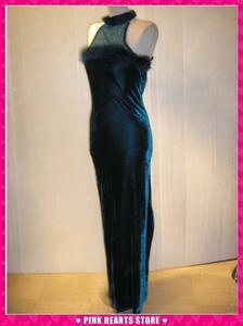  new goods lady's * price cut!! velour slit long dress M blue 18-399