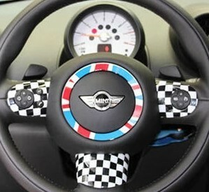 デザイン性UP♪ ステアリング スイッチ カバー BMW MINI チェッカー ミニ R55 クラブマン R56 ワン クーパー クーパーS