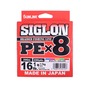 SIGLON PEｘ8 マルチカラー 200ｍ 16LB/1号 高品質8本組PEライン SUNLINE 釣り糸 ライン