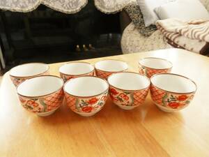 旧家蔵出し　南京染付調湯呑　8客　色絵　　煎茶器　煎茶道具　茶室*HARU410