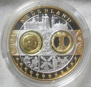 オランダ ユーロ記念 銀メダル プルーフ 銀貨 24金P 金貨 初鋳 ヨーロッパ レア！ 純銀 シルバー