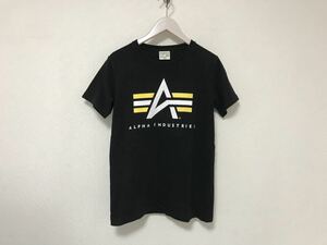 本物アルファインダストリーズALPHAコットンロゴプリント半袖TシャツメンズサーフアメカジミリタリーストリートS黒ブラック