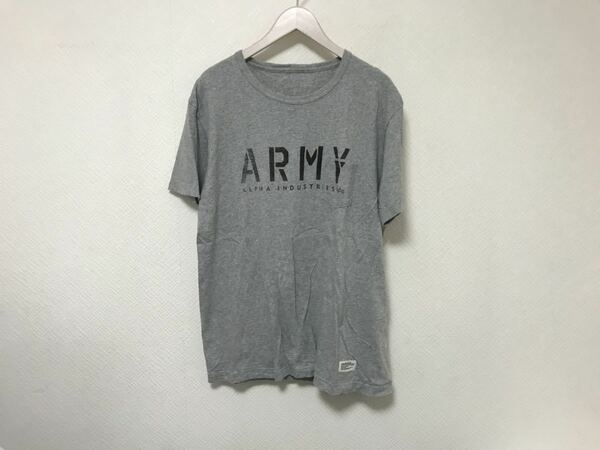 本物アルファインダストリーズALPHAコットンロゴアーミーARMYプリントデカ半袖TシャツメンズサーフアメカジミリタリーストリートXLグレー