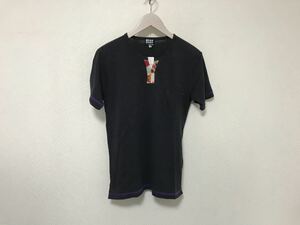 新品未使用本物タケオキクチTK TAKEOKIKUCHIコットン麻リネンキーネックタオル地半袖Tシャツメンズサーフビジネススーツ黒グレーM2和柄