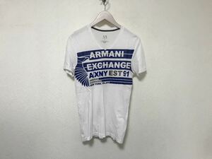 本物アルマーニエクスチェンジARMANI AXコットンロゴプリントVネック半袖Tシャツメンズサーフアメカジミリタリービジネススーツ白ホワイトS