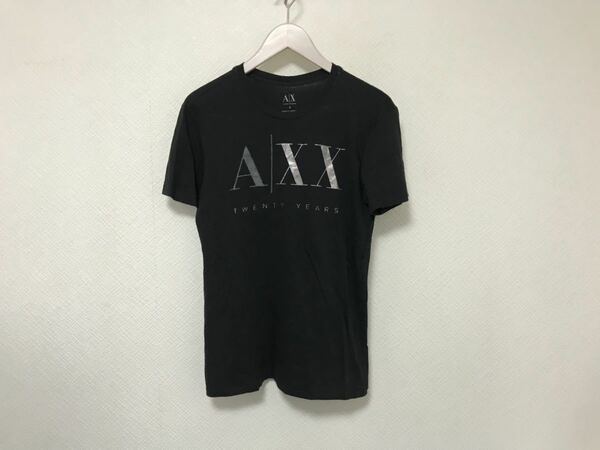 本物アルマーニエクスチェンジARMANI AXコットンロゴプリント半袖Tシャツメンズサーフアメカジミリタリービジネススーツ黒ブラックS