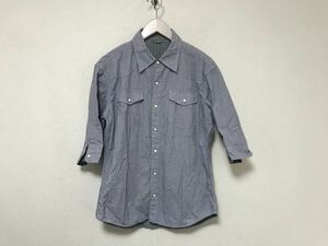 本物ディッキーズDickiesコットンリバーシブルストライプ柄7部丈長袖シャツメンズビジネススーツアメカジサーフストリートスケーター青L