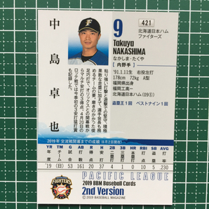 ★BBM 2019 プロ野球 2ndバージョン #421 中島卓也［北海道日本ハムファイターズ］銀箔サイン パラレル版 19★の画像2