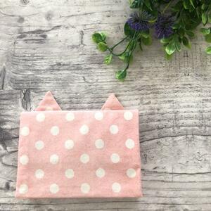  cat ear attaching pocket tissue case hand made pink polka dot large 