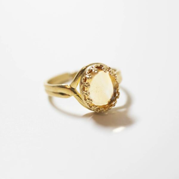 シトリン クラウン デザイン リング フリーサイズ 指輪 真鍮 天然石 ゴールド