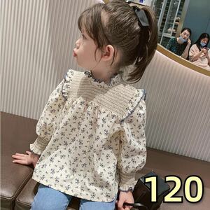 キッズシャツ　花柄トップス　ブラウス　ワンピース　長袖　女の子服春秋物　120