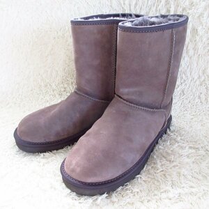 美品 UGG アグ ロゴ リボン スワロフスキー スエード ボア クラシックショート ムートンブーツ ショートブーツ 1006698 24 チャコール 085