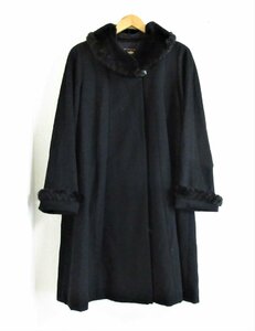 ほぼ美品 Le Comte ルコント カシミヤ100％ ミンクファー ロングコート F ブラック 黒