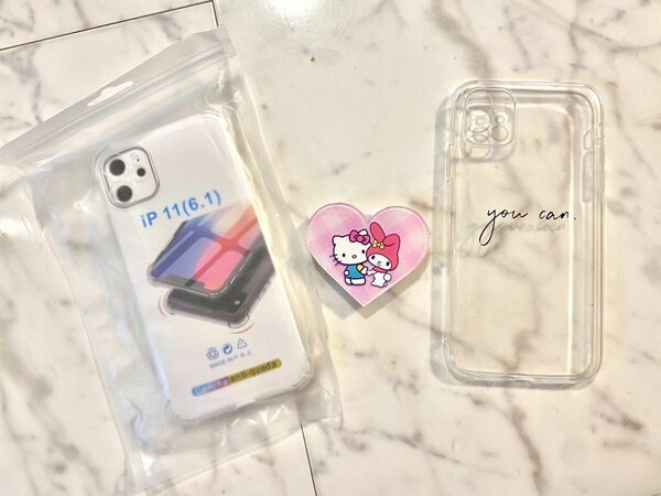 iPhone ケース　カバー　3点　セット　iPhone11 落下防止　スタンド　キティ　kitty ロゴ　新品　スマホ　新品