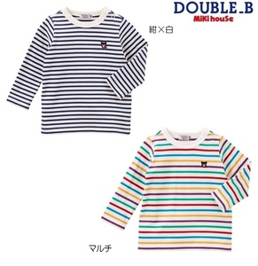  prompt decision![ Miki House ] double B new goods unused mikihouse 120cm 115cm~125cm Everyday DOUBLE_B border long sleeve T shirt child clothes man and woman use navy blue × white 