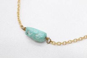 [HU50] turquoise turquoise motif chain anklet bracele Gold color human work stone unused storage goods [ postage nationwide equal 185 jpy ]