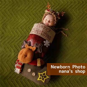トナカイ♪ニューボーンフォト撮影衣装　サンタ帽子とクリスマスくつした　赤ちゃん