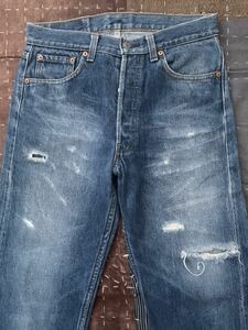 雰囲気抜群 90s 90年製 levi's 501 W30 L31 vintage ビンテージ USA製 アメリカ製 ダメージ クラッシュ 80s ハチマル