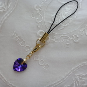 送料無料★新品★スワロフスキー★ハート★ストラップ★パープルオーロラ★紫★No.190