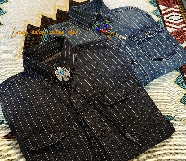 ★新作です~COOLアメリカンレトロ ストライプ柄 ウォッシュド インディゴデニム BDシャツ 2色 サイズS~2XL メンズ ヴィンテージ★MZT611