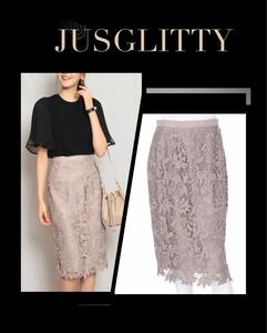 美品 JUSGLITTY ジャスグリッティー レースタイトスカート モカ