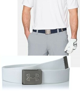 【既決USA】アンダーアーマー ★ UNDER ARMOUR GOLF@完売バックル【UA】ロゴ入ゴルフベルト【Under Armour Golf Men's Webbing Belt】@#白