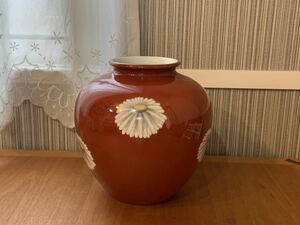 Noritake ノリタケ 菊紋 赤地 花瓶 花器 フラワーベース 約19cm