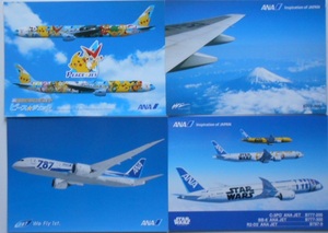 [ANA] all day empty postcard 4 sheets piece * jet B777-300 STAR WARS(ANA JETB777-200/300/B787-9) 787 We Fly 1st,