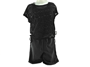 レディース水着 4点セット 透かし編みTシャツ&タンクトップ水着＆ボードショーツ 大きいサイズ 3L ブラック