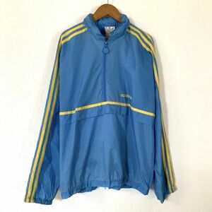 希少 80s 90s adidas アディダス 銀タグ 三つ葉 トレフォイル ハーフジップ ナイロンパーカー メンズ ML相当 ライトブルー イエロー