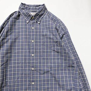 90's 00's Jクルー J.CREW ボタンダウン コットン ポプリンシャツ 長袖 (L) 青灰×ベージュ系 旧タグ オールド 90年代 00年代