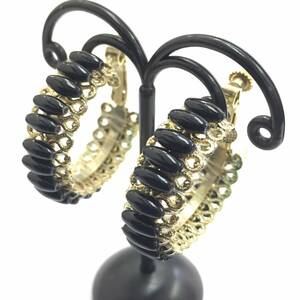 [ earrings ] hoop type Gold black beads exotic gold color black color 