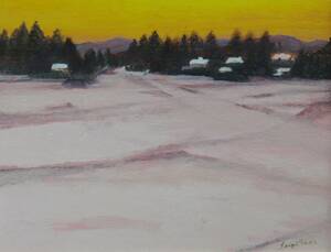 Art hand Auction ≪国美協≫多田晴義, 『安雲野 雪景･夕景』, 油彩画, F8号:45, 5cm×37, 9cm, 油絵一点物, 新品高級油彩額付, 直筆サイン･真作保証付, 絵画, 油彩, 自然, 風景画