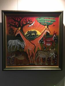 ティンガティンガ 原画 Abbassi Mbuka Kiand ムブカ作 高級額装済み アフリカ タンザニア, 美術品, 絵画, その他