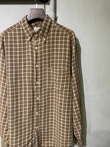 【即決】OLD GAP オールド ギャップ レーヨン ボタンダウン シャツ 長袖 チェック柄 ブラウン 茶 白タグ 古着 S