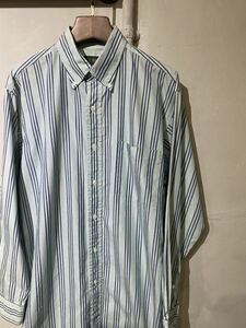 【即決】90s J.CREW Jクルー ボタンダウン ストライプ シャツ B.D shirt 長袖 ブルー ミントグリーン 巨人タグ 古着 S