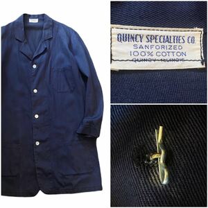 40's QUINCY SPECIALTIES CO. ヴィンテージ ショップ コート Lサイズ チェンジボタン 濃紺 美品 USA製 アトリエコート ワークコート 30's