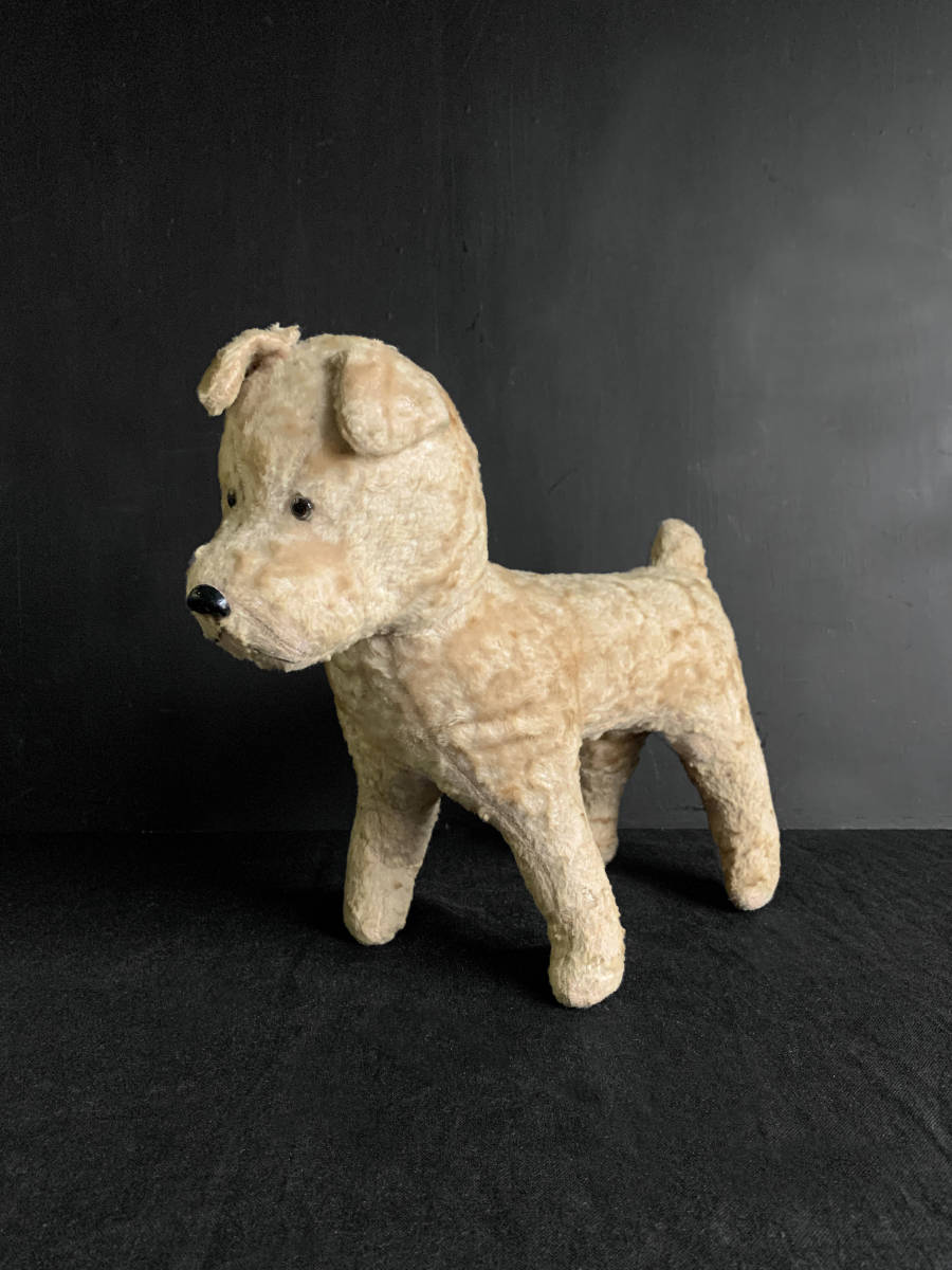 フランス 1900-30s 黒 犬 ぬいぐるみ 木毛 オブジェ おもちゃ 什器 民