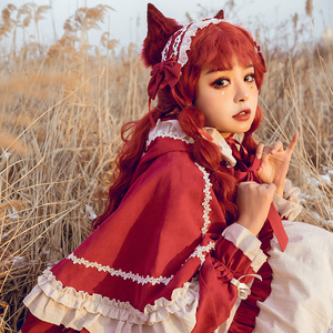  Лолита накидка манто пончо осень-зима женский .. красный ... внешний костюмированная игра костюмная одежда капот палантин готический Gothic and Lolita 