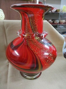 ★ガラスの花瓶 マーブル模様 素敵です 汚れキズあり 径13.5㎝ 高さ25.5㎝ tm2209-19-10★