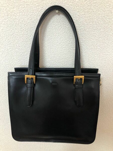 pelle borsa ペレボルサ　ハンドバッグ　レザー　黒×金　スクエア型