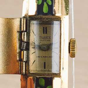 【動作品】SINEX GENEVE シネックス ジュネーヴ スイス製 手巻き 腕時計 バングル時計 2針 花柄 アンティーク ヴィンテージ アクセ