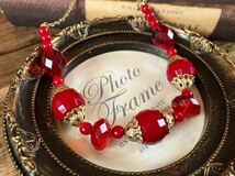 上品 ヴィンテージ ネックレス 赤 アンティーク ペンダント フォーマル ショート red vintage necklace antique accessory pendant F1_画像2